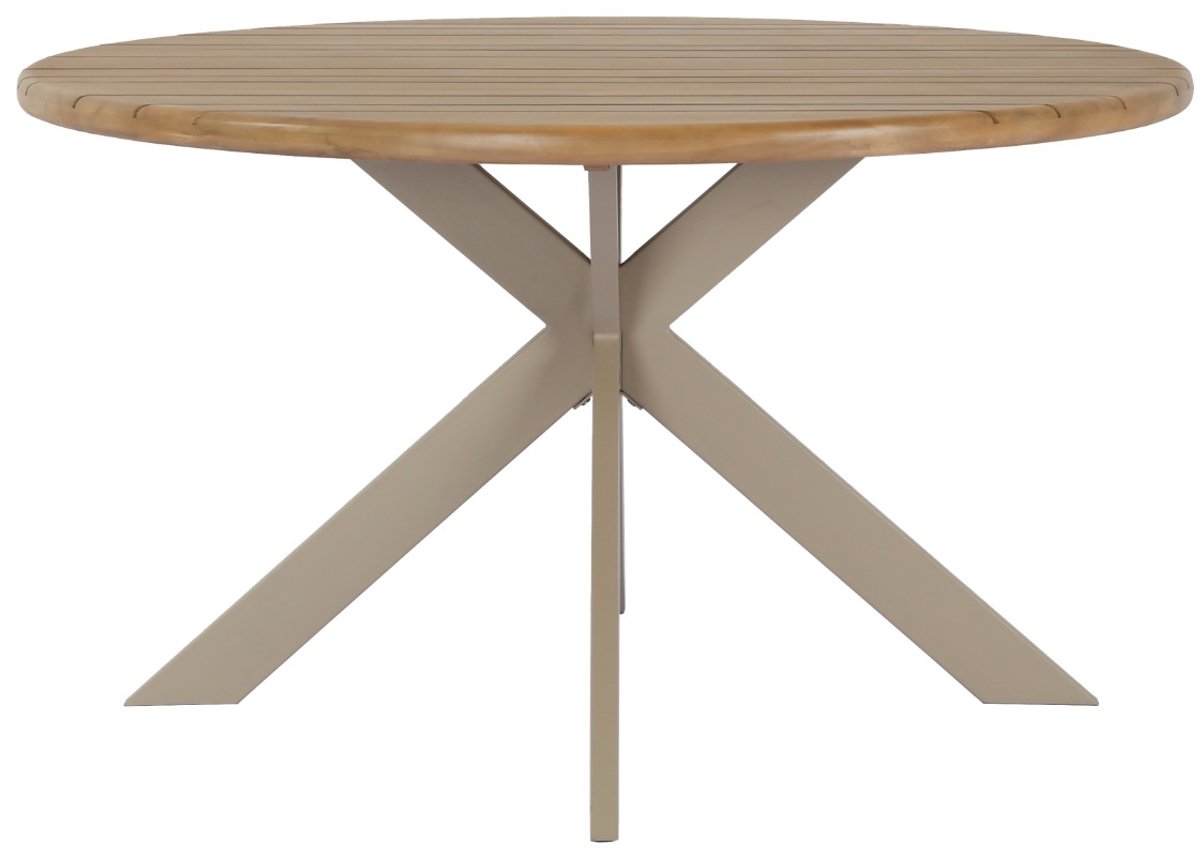 DÉJA Tuintafel Modena - Rond Ø135cm, 75cm Hoog, Naturel Acaciahout & Taupe Metaal - Duurzaam Design voor 2-4 Personen, Weerbestendig voor Buiten