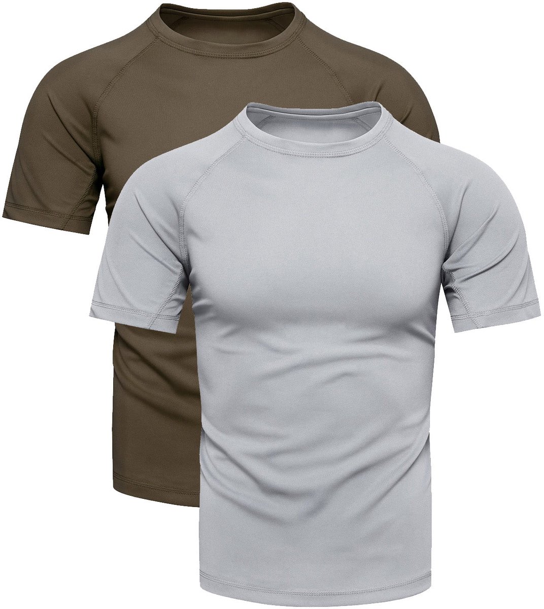 Recea Serie - Sportshirt - Khaki en Grijs - Recycled Polyester - Raglan Mouwen