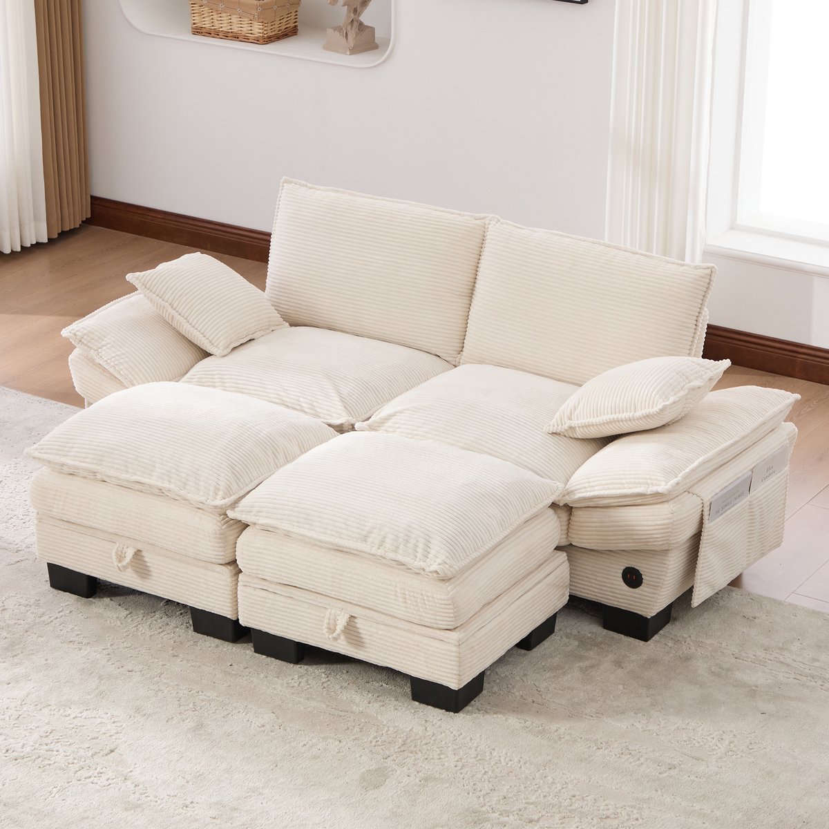 MODFU Modulaire 2-Zitsbank Met 2 Hockers - Ergonomische Brede Zitting - Woonkamer Of Kanto