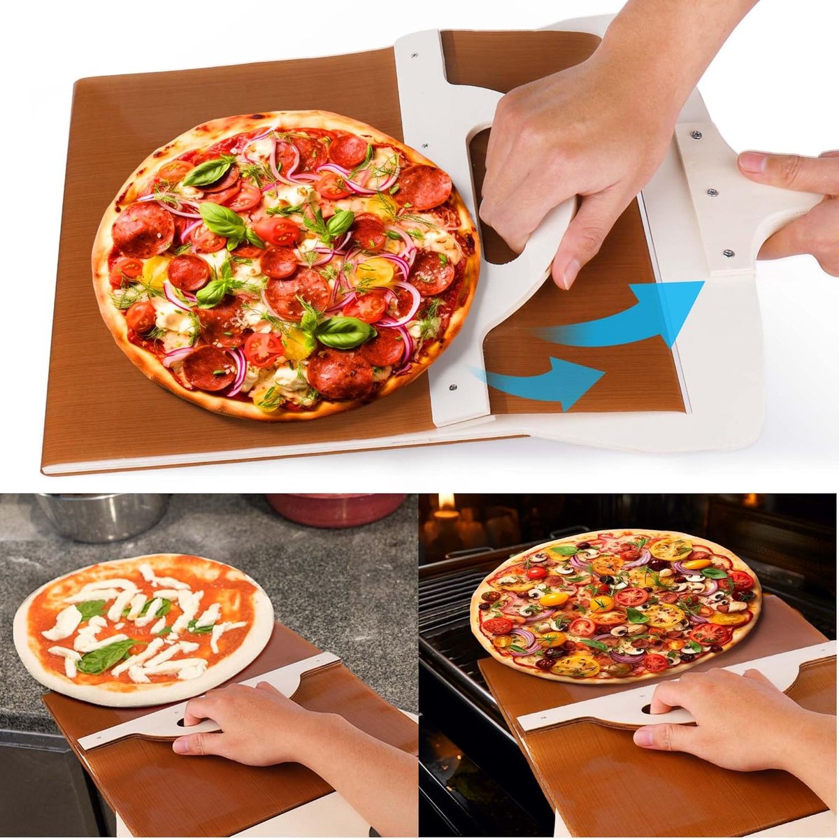 Pizzasnijplank - Pizzaschep schuif - Pizza overbrengen - Gladde transfer - 30x35 cm - Houtkleur