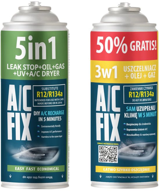 Auto Airco Koelmiddel 5-in-1 Set 470ml – Vulmiddel, Olie, Afdichter, UV Kleurstof, Vochtvreter