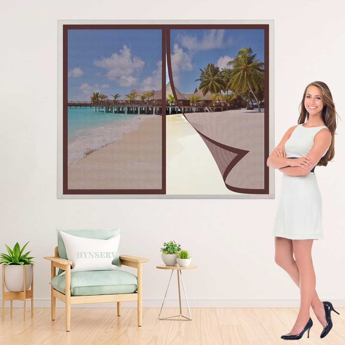 Raam Hor - Insecten Wering - Frisse Lucht - Magnetische Sluiting - 110x165cm - Bruin