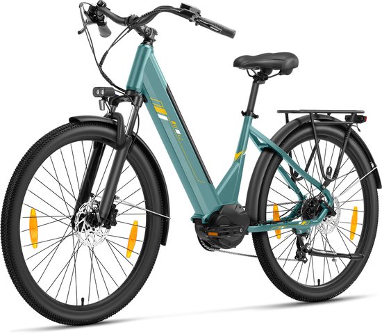 Touroll Urbano 3 Elektrische Fiets - 250W Mid-Motor - 70Nm Koppel - 468Wh Accu (max 150km) - Hydraulische Schijfremmen - Shimano 7 Versnellingen - Vering met Lockout - Comfortabel Step-Through Frame - 27.5 inch - Teal