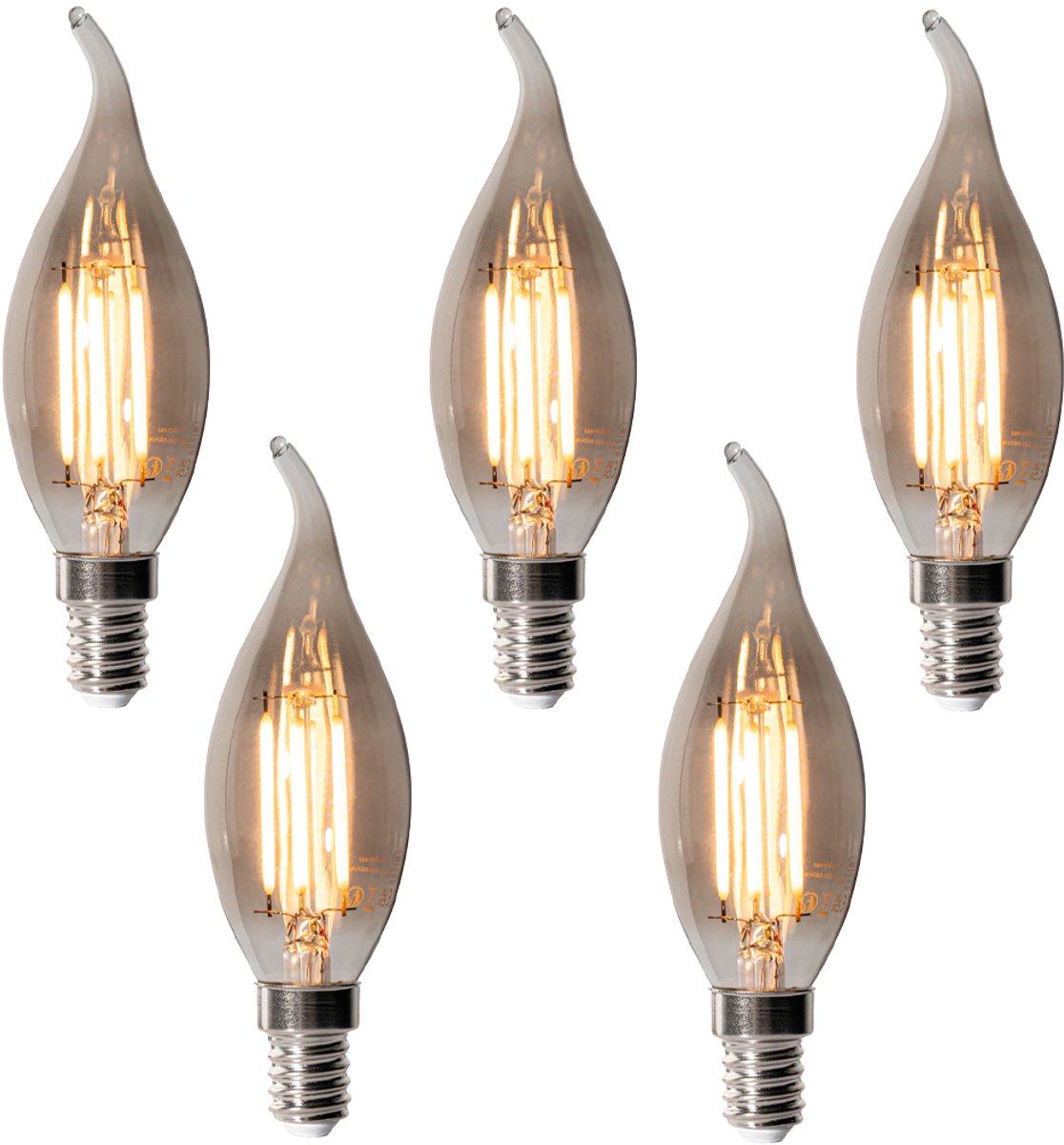 LUEDD Set van 5 E14 dimbare LED lampen BXS35 smoke 4W 300 lm 2200K