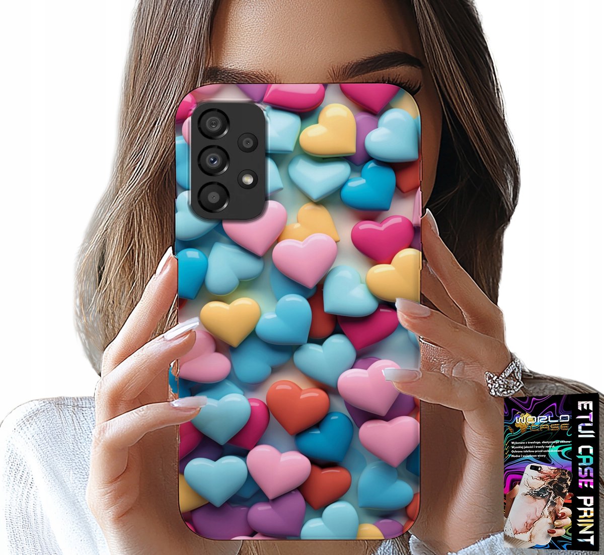 HOESJE VOOR SAMSUNG A52 / A52S - KLEURRIJKE HARTJES, MOGELIJKHEID TOT PERSONALISATIE