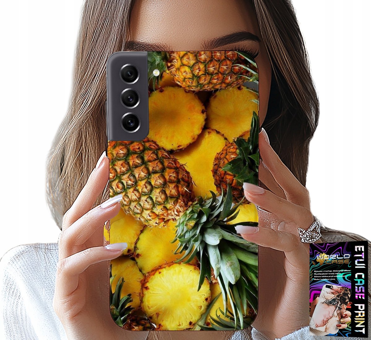 HOESJE VOOR SAMSUNG GALAXY S21 FE - ANANASVORMIGE BEHUIZING + GLAS