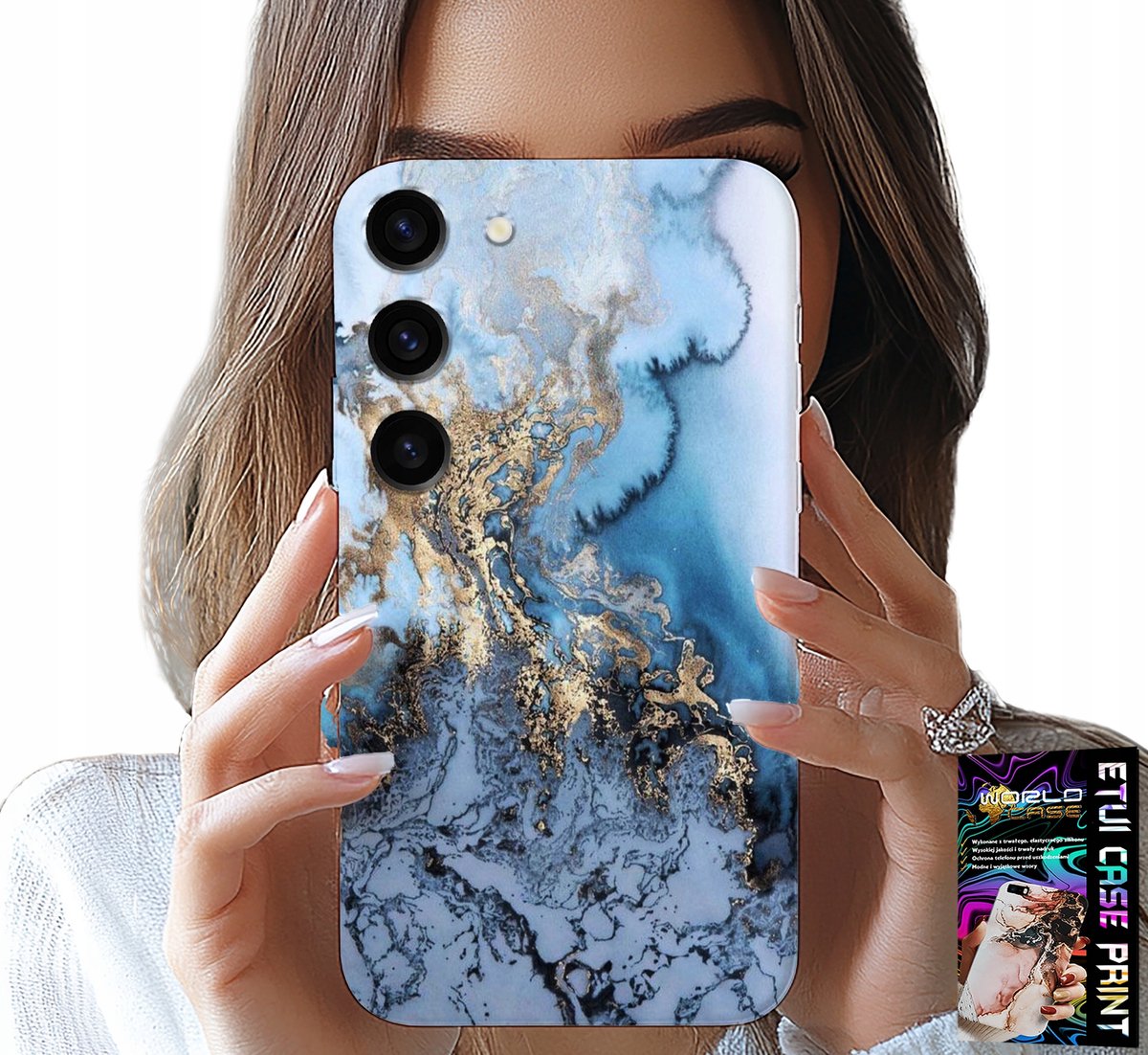 HOESJE VOOR SAMSUNG GALAXY S23 PLUS - MARMER MET DAMESMOTIEF + GLAS