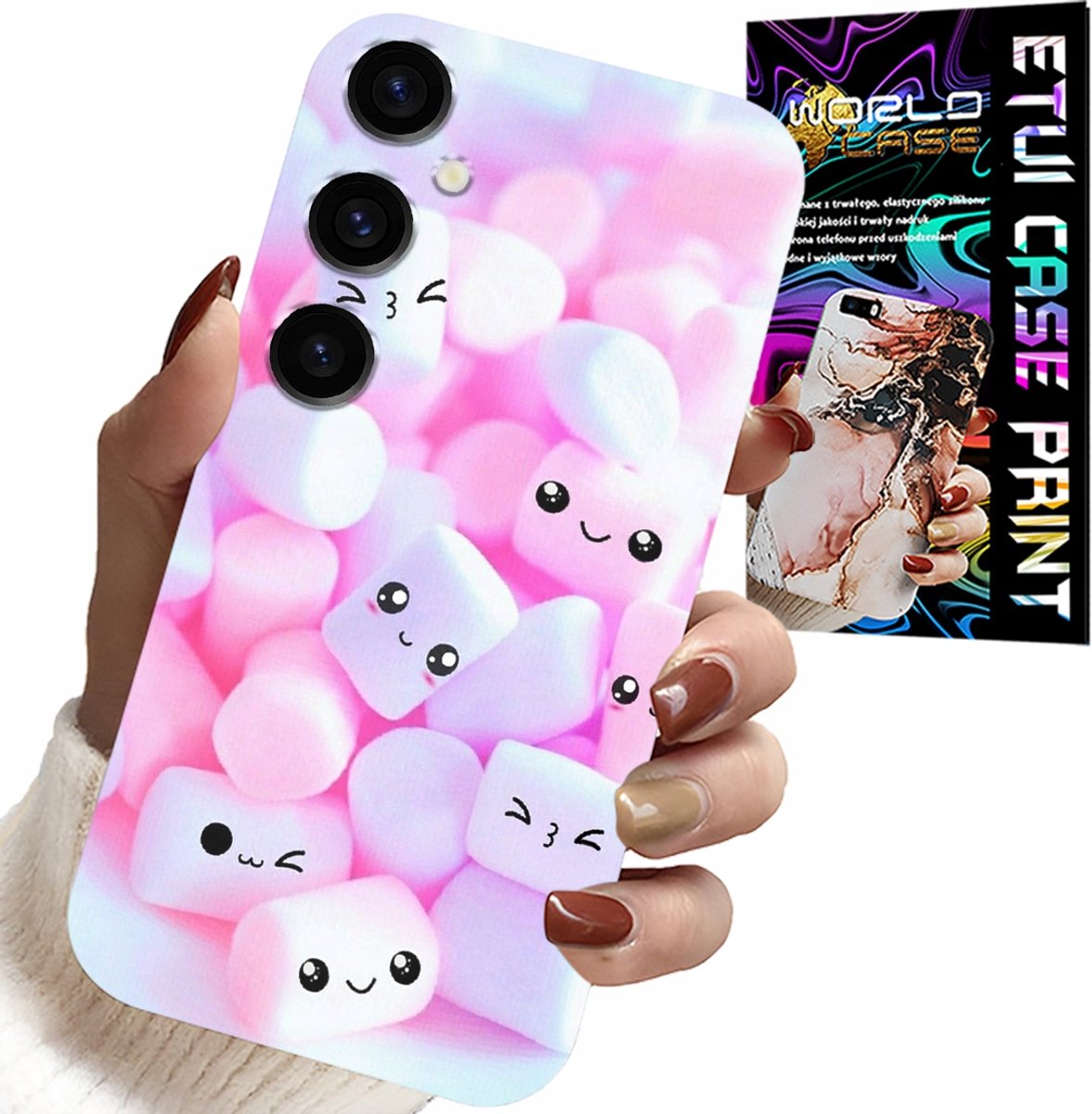HOESJE VOOR SAMSUNG GALAXY S24 FE - PATROON 'Sweet Marshmallow', VOORKANT, ACHTERKANT
