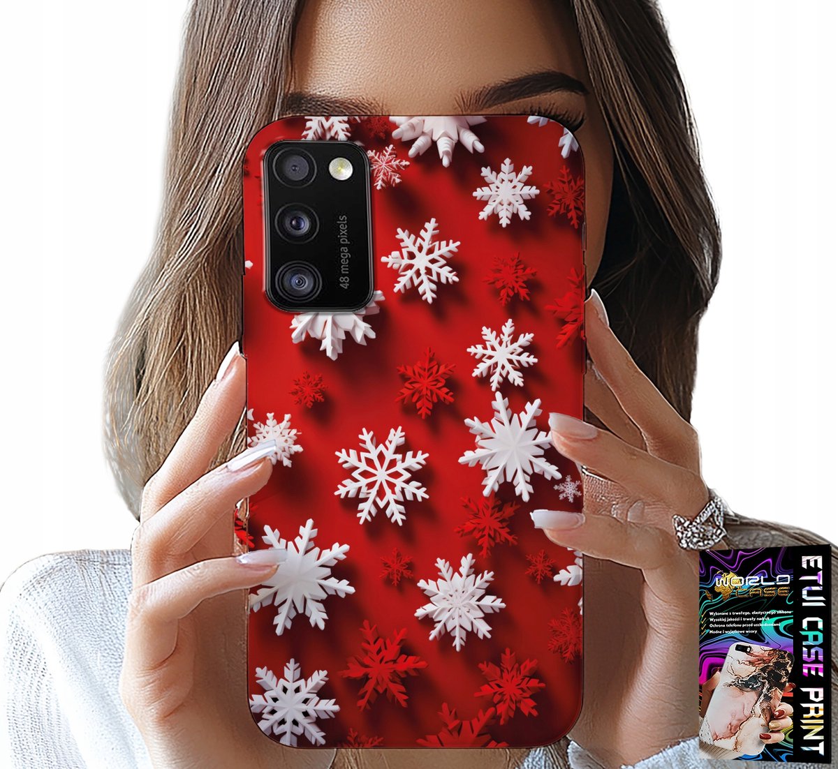 HOESJE VOOR SAMSUNG GALAXY A41 - SNEEUWVLOKKEN, SNEEUW, STERREN, KERST