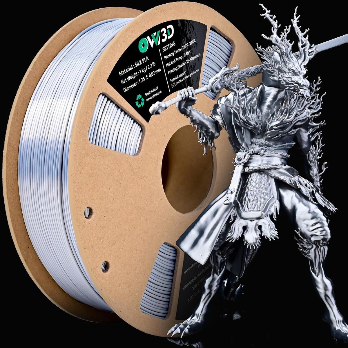 PLA Filament - 3D Print Materiaal - Modelbouw - Zijdeglans Finish - 1.75mm Diameter - Zilver