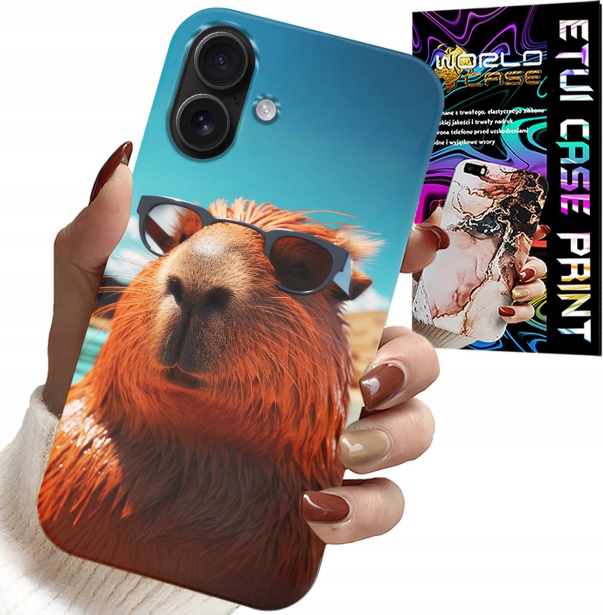 HOESJE VOOR IPHONE 16 PLUS - SWEET CAPIBARA, CAPIBARA HOESJE + GLAS