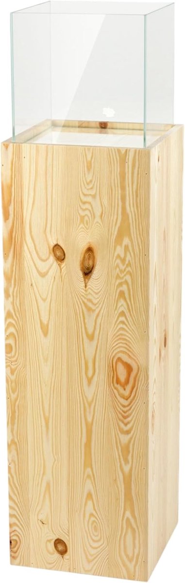 Hoge Kandelaar - Vloer Lantaarn - Decoratief Gebruik - Glazen Pijlerhouder - 100 cm Hoog - Natuurlijk Hout
