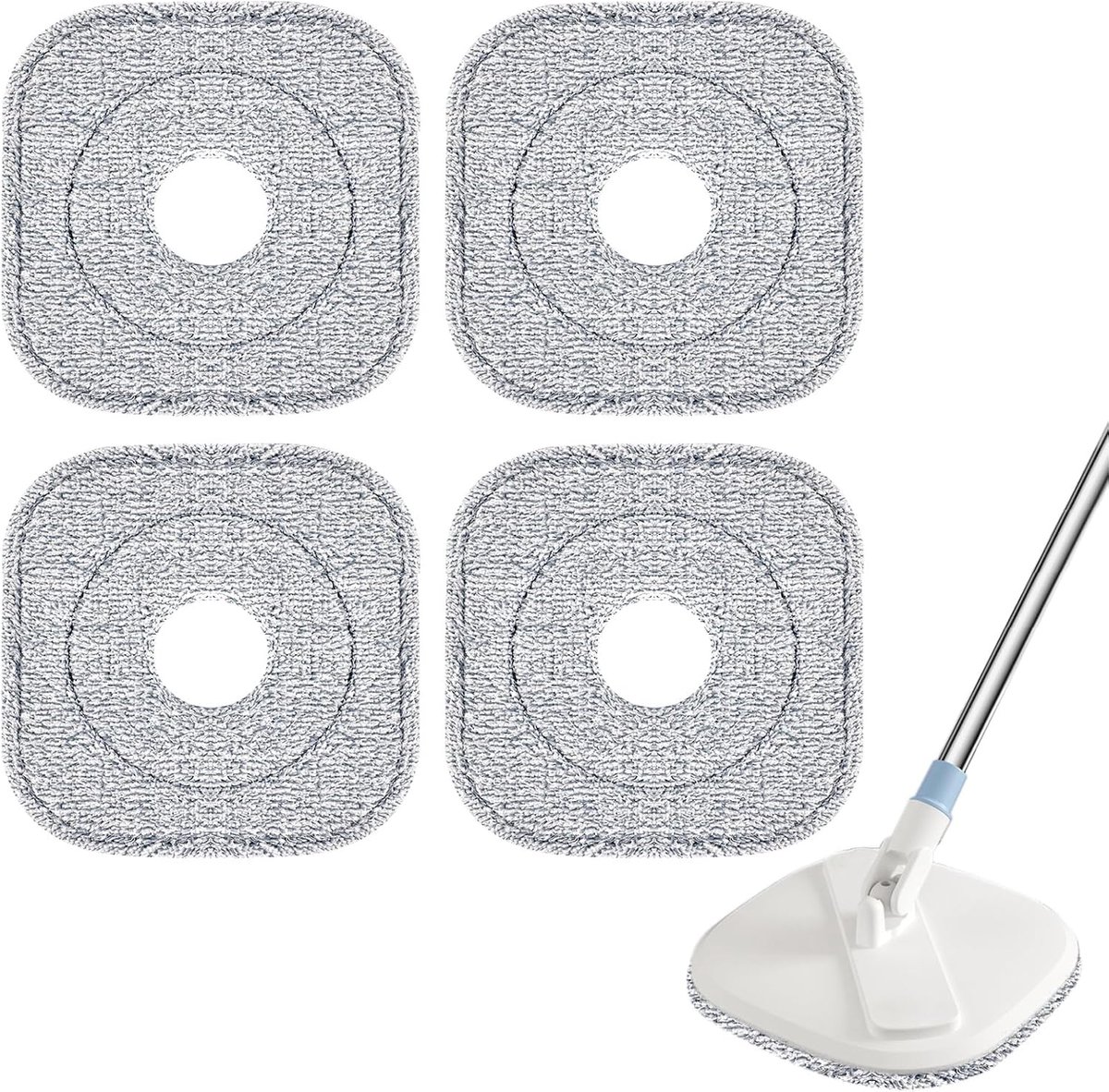 Microvezel Pads - Dweil Opzetstukken - Vloer Schoonmaken - Set van Vier - 22x22 cm - Grijs