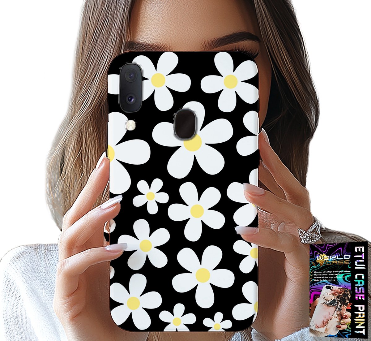 HOESJE VOOR SAMSUNG GALAXY A20E - DAISY, DAISIES, FLOWERS, BACK