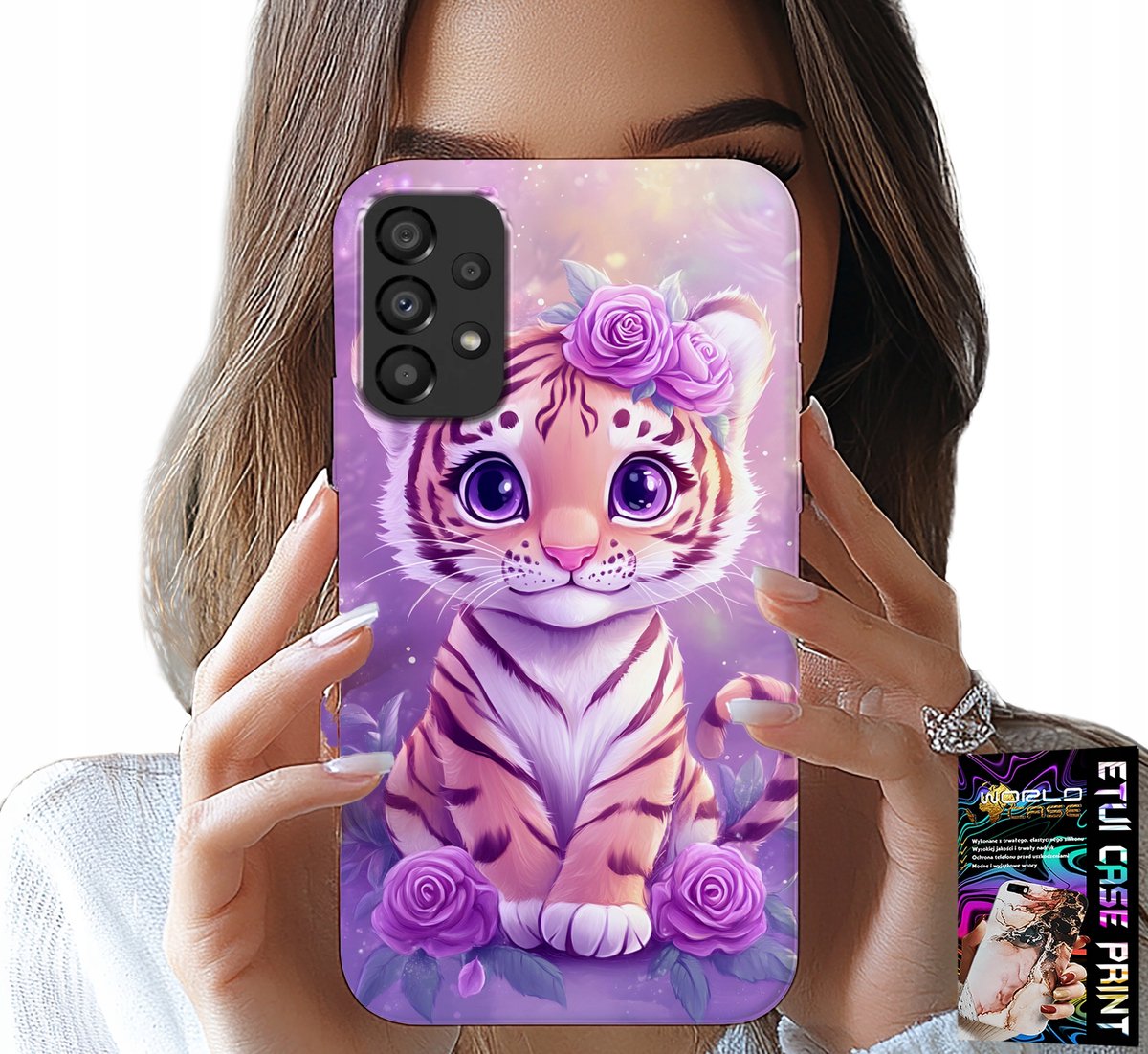 HOESJE VOOR SAMSUNG GALAXY A23 5G - SCHATTIGE TIJGER OP ROZE ACHTERGROND + GLAS