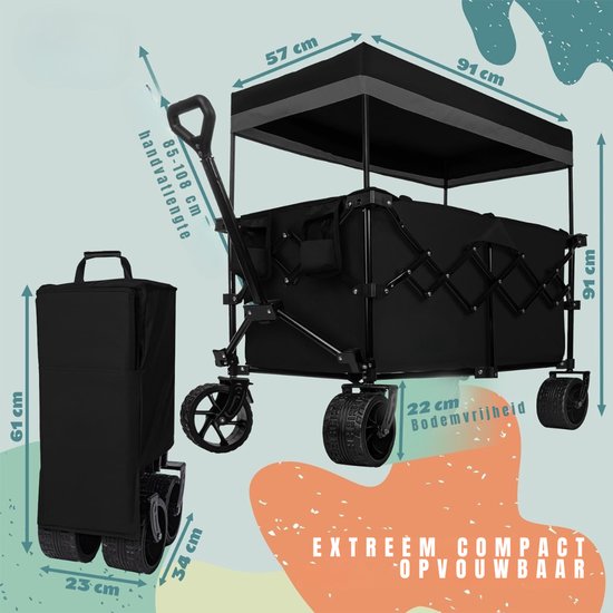 SAVI® Bolderkap Opvouwbaar Luchtbanden - Bolderkar - Bolderkar Opvouwbaar - Zwart - ‎90cm x 50cm x 100cm — afbeelding 3