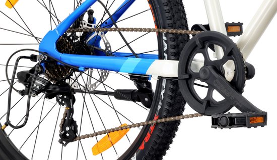 VERDANT CALIX Mountainbike 26", MTB-fiets voor dames en heren, fiets 6 inch - vering, schijfremmen, 7 versnellingen - Wit-Blauw-Oranje van Verdant — afbeelding 2