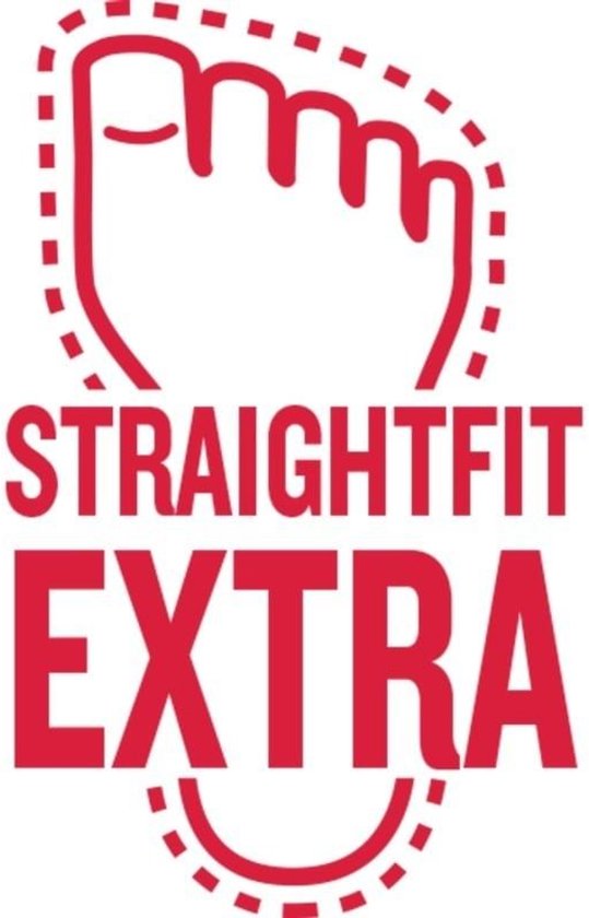 Logo 'Straightfit Extra' met gestileerde tenen.