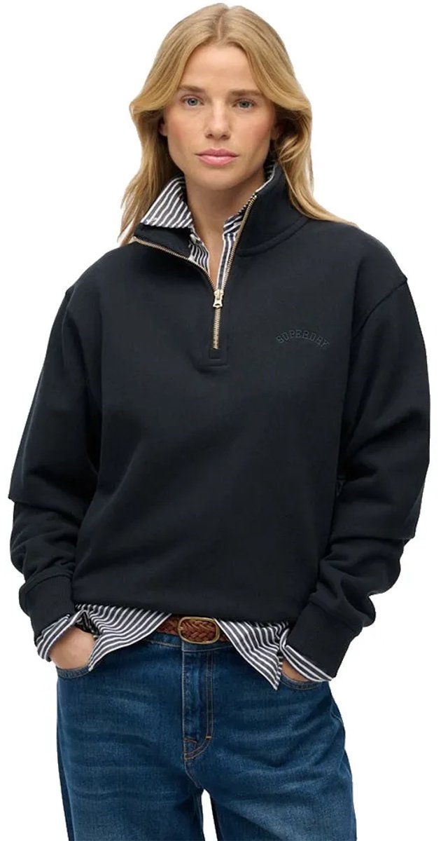 Superdry Essential Logo Embroidered Sweatshirt Met Halve Rits XL Vrouw Marineblauw