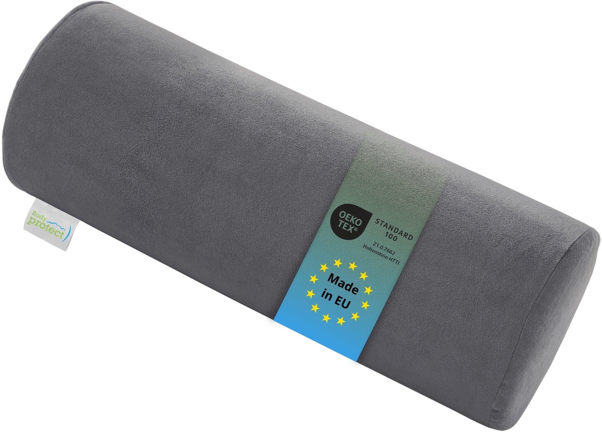 Bodyprotect nekrol - nekkussen 15x40 cm - hoes van zachte micropluche - als orthopedisch hoofdkussen, neksteun of kussenrol - Made in EU - 15 x 40 cm - grijs