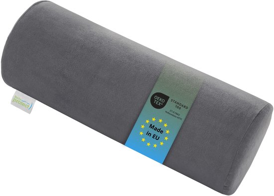 Bodyprotect nekrol - nekkussen 15x40 cm - hoes van zachte micropluche - als orthopedisch hoofdkussen, neksteun of kussenrol - Made in EU - 15 x 40 cm - grijs