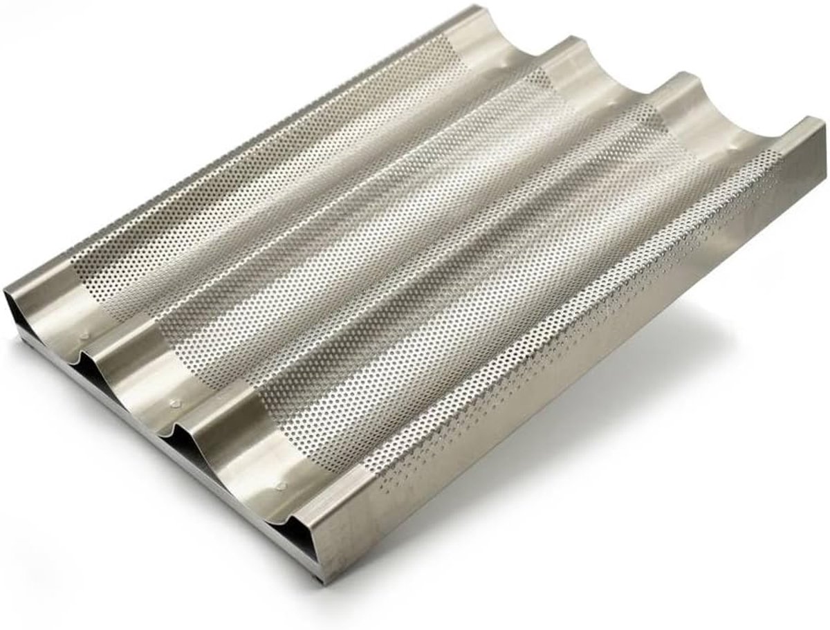 Baguette Bakplaat - Brood Bakvorm - Thuis Bakken - Geperforeerd Aluminium - 30x40 cm - Zilver
