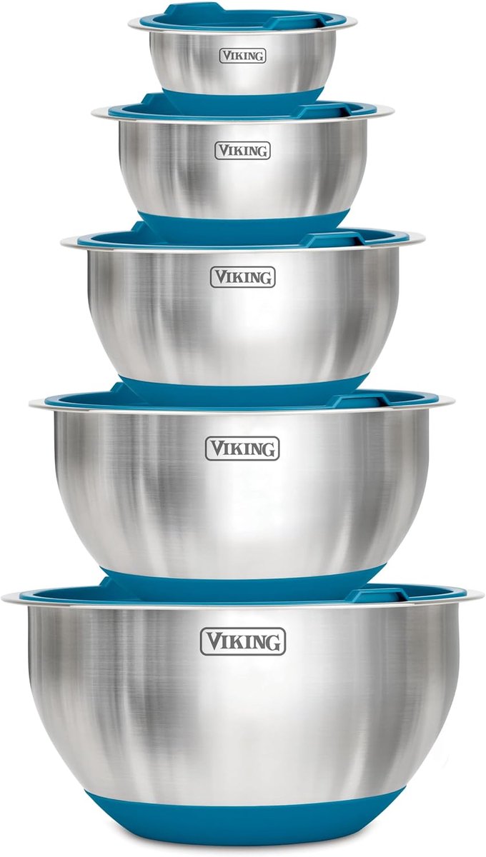 Mengkom Set - Keukenbakjes - Voedselbereiding - Antislip Basis Deksel - 10 Delig - Blauwgroen