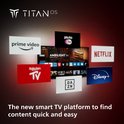 Philips Titan OS smart TV platform met app-iconen zoals Netflix, Disney+, Rakuten TV.