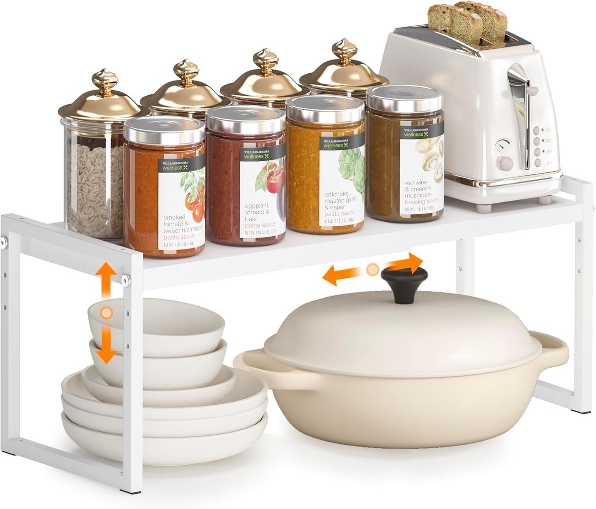Keuken Organizer - Kast Planken - Ruimte Besparen - Uitschuifbaar Ontwerp - 23x43x5 cm - Wit