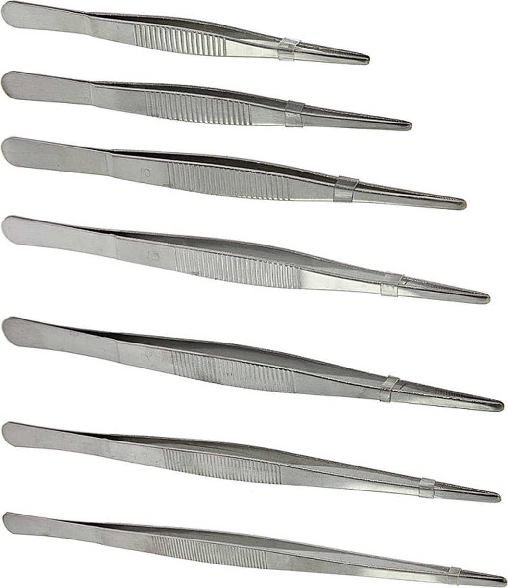 Pincet Set - Precisie Tangen - Kleine Objecten Pakken - 7 Delig Set - Zilver