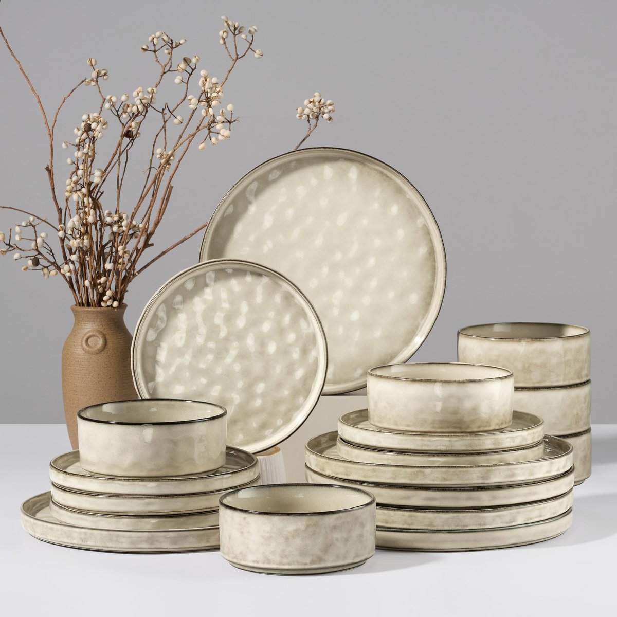Crockery Set - 18-delig Servies met Diepe Borden - Geschikt voor Magnetron en Vaatwasser