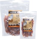 Twee verpakkingen Beeztees Eendenfilet, zachte snacks, 200 gram en 400 gram.