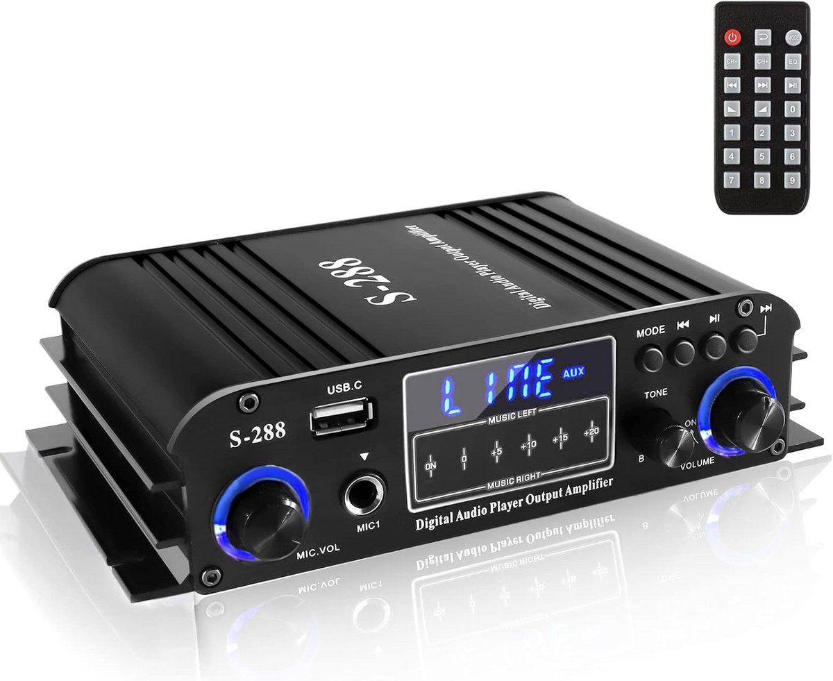 4.1 Kanaals Mini HiFi Stereo Versterker met Bluetooth 5.0 en FM Radio