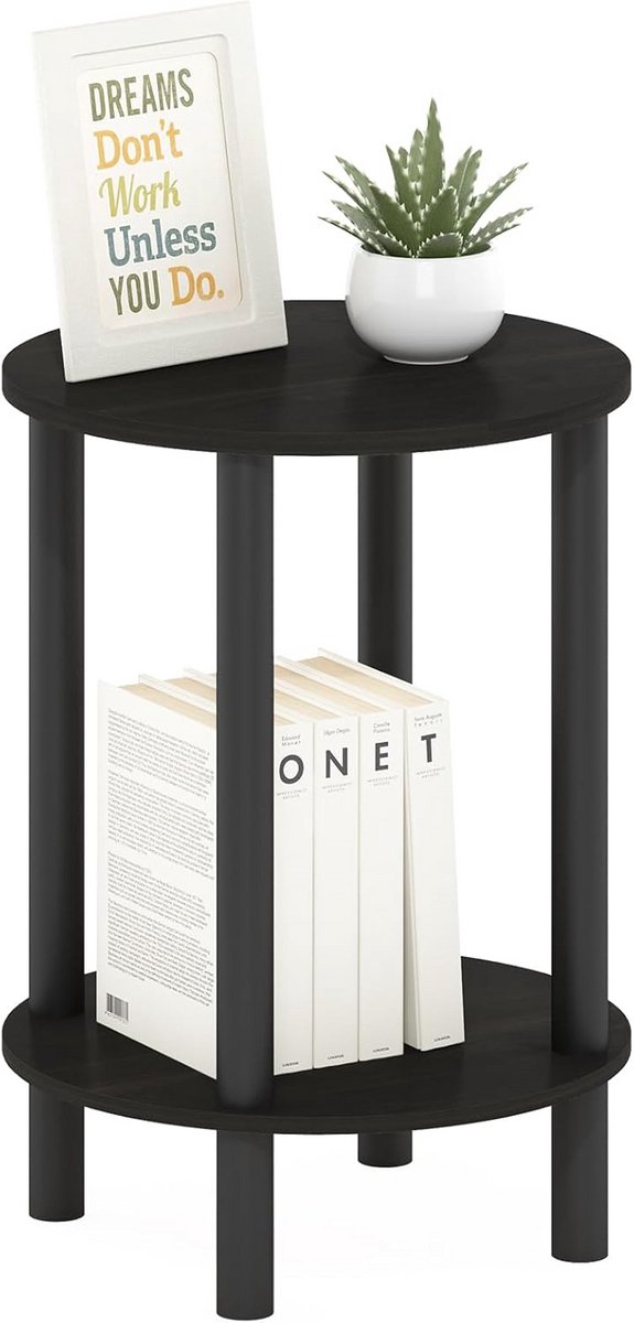 Ronde Houten Bijzettafel 2 Lagen - Espresso en Zwart - Compact en Modern