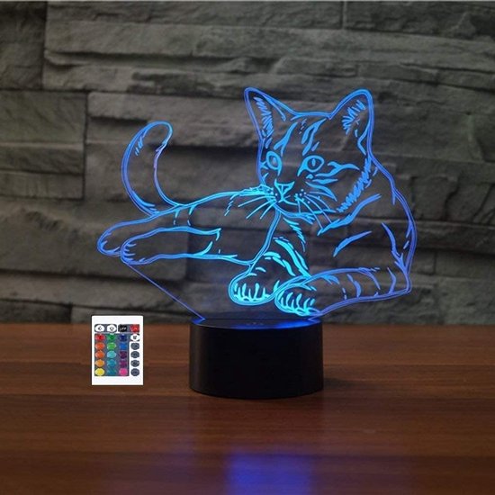 Creatieve 3D Kat Nachtlampje met Afstandsbediening - 7/16 Kleuren LED Tafellamp van Merkloos — afbeelding 2