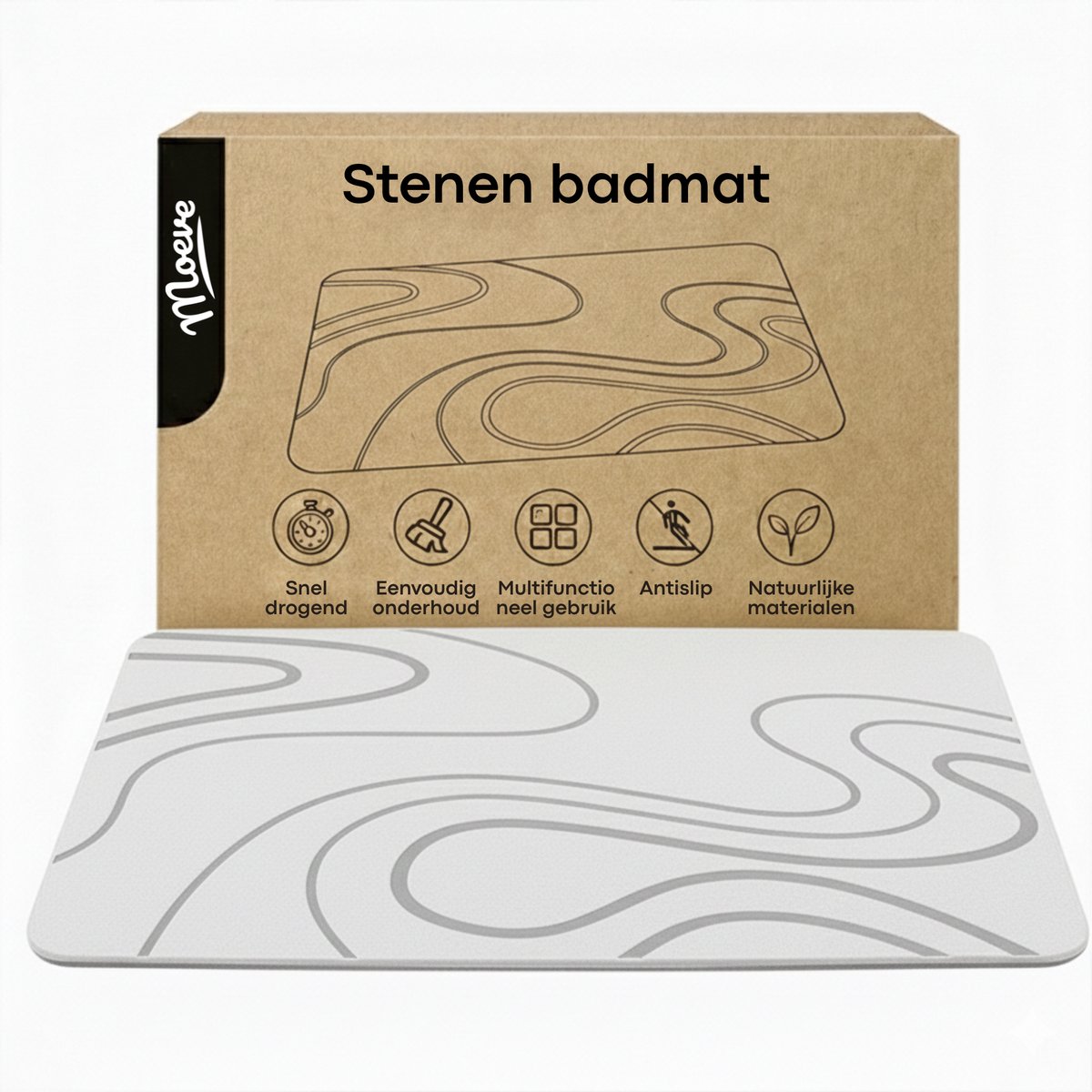 Moeve Diatomite Badmat - Sneldrogende Douchemat - 60x40cm - Antislip - Absorberende Badkamermat - Diatomiet - Stenen Badmat - Lichtgrijs