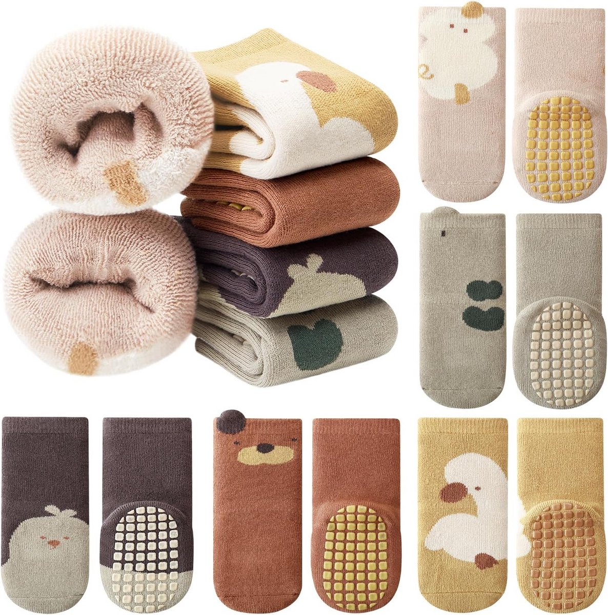 5 Paar Baby Sokken Winter Antislip Katoen Thermisch Warm met Donsvoering