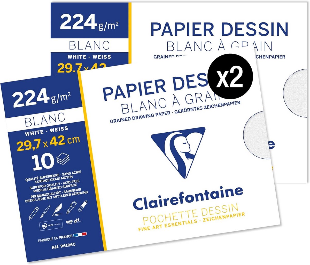 Set van 2 Tekeninghoezen A3 Wit Tekenpapier 224g voor School en Kunst