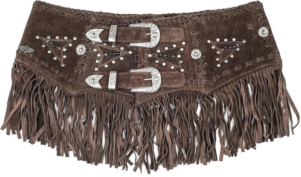 Dames leren western riem met gespen en franjes