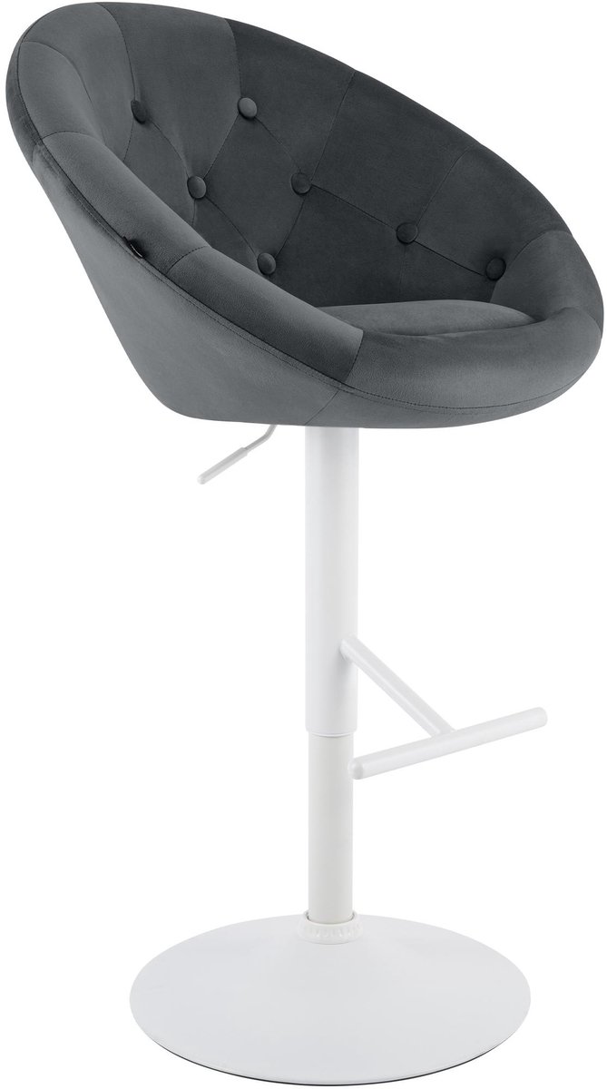 CLP London Barkruk - met rugleuning - draaibaar - verstelbaar - metalen frame - velvet - fluweel - wit/donkergrijs