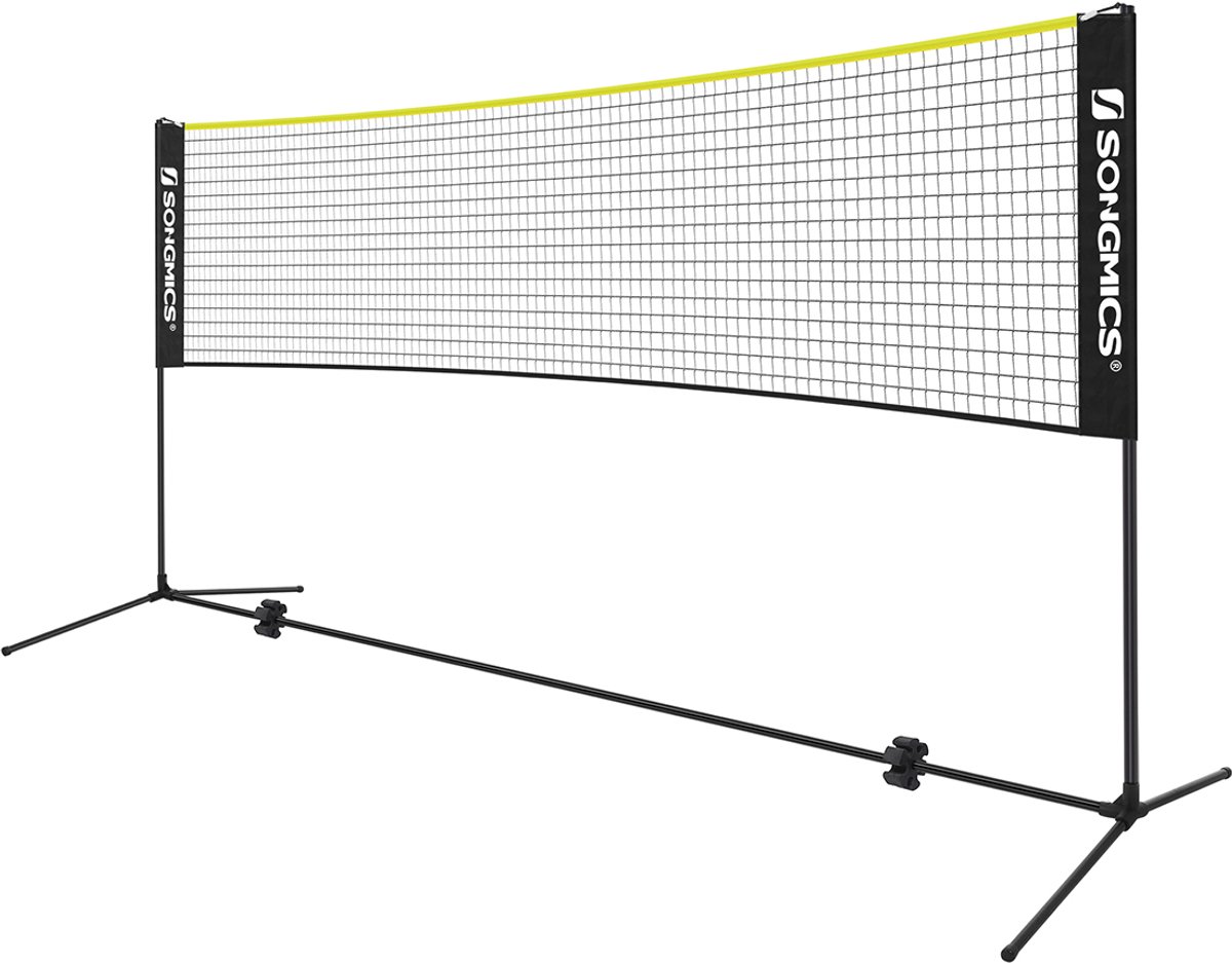 Badmintonnet – 4 meter – In hoogte verstelbaar – Zwart en geel – Inclusief draagtas en grondpinnen