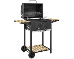 Premie Houtskool Barbecue - Smoker Barbecue - Barbecuegrill - Grillwagen - in Hoogte Verstelbare Houtskoolbak - Houtskoolgrill met Deksel, Flesopener, Thermometer, Planken - Verplaatsbaar - BBQ voor buiten, tuin - Zwart