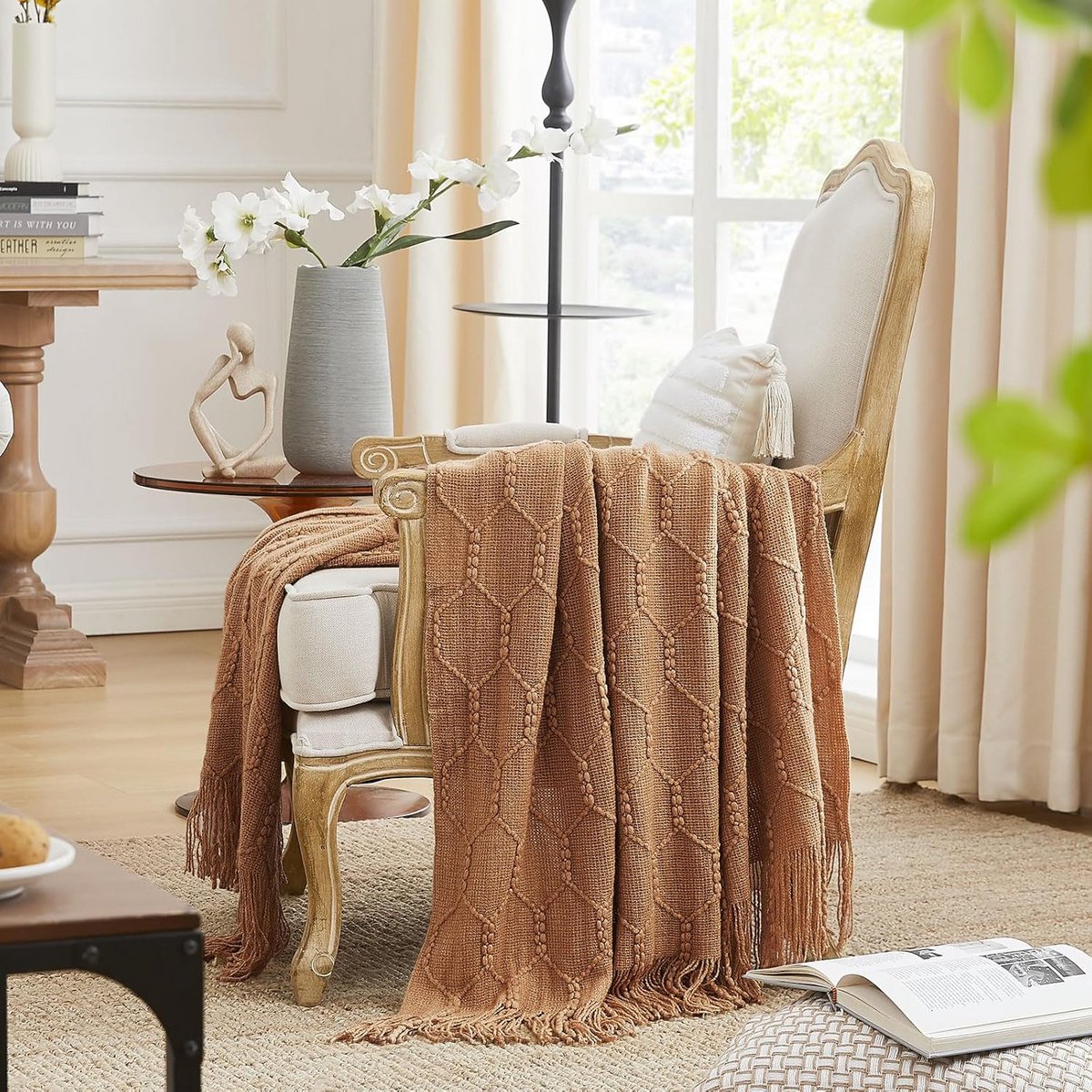 Getextureerde Beige Gebreide Deken 127 x 152 cm voor Sofa