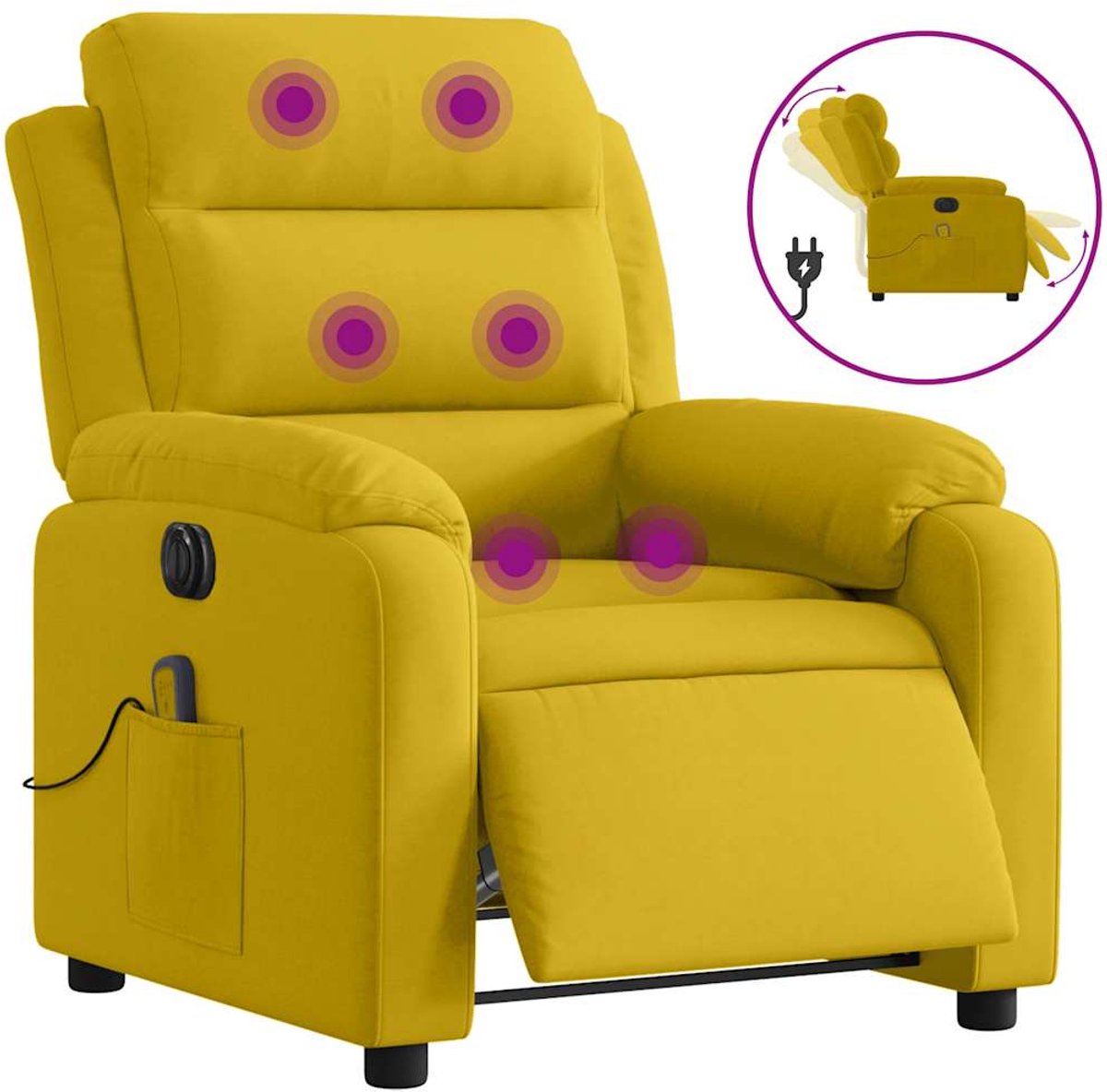vidaXL Massagestoel - elektrisch - verstelbaar - fluweel - geel