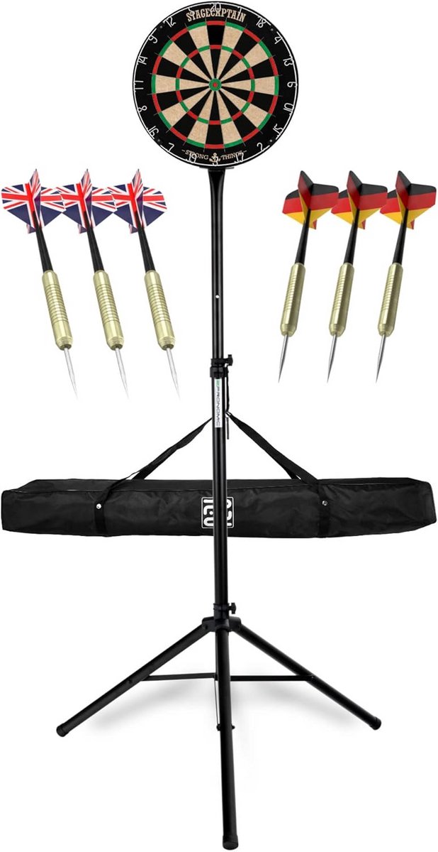 Professionele Steeldartschaal Compleet Set - Hoogteverstelbare Dartstandaard met Tess en 6 Dartpijlen