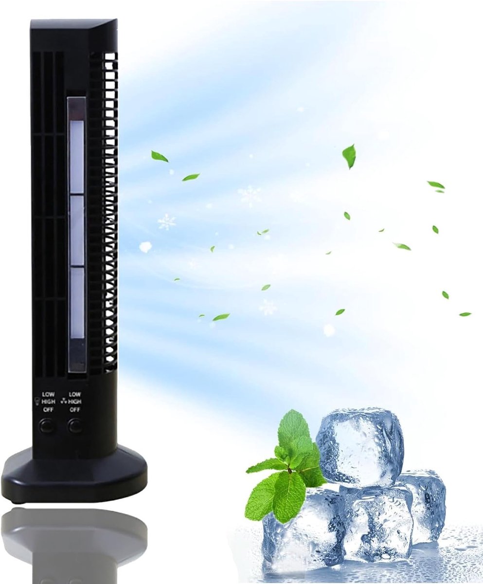 longziming -Zwarte LED Torenventilator Zonder Bladen – Draagbare USB Koelventilator met Nachtlampje, 2 Snelheden, Stil en Krachtige Luchtstroom voor Thuis en Kantoor