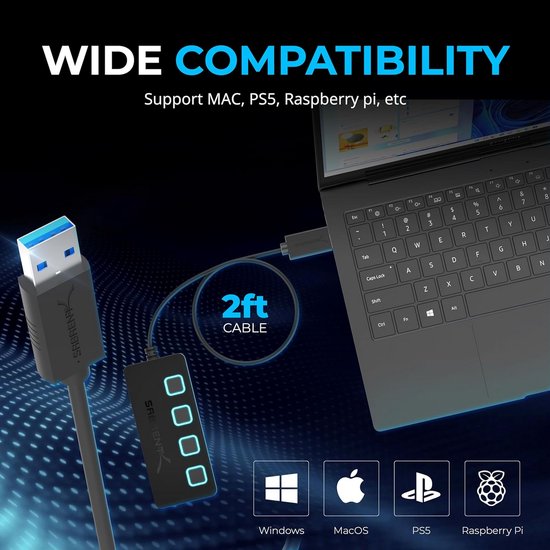 4-poorts USB 3.0 Hub met LED-verlichting en Power Switches — afbeelding 4