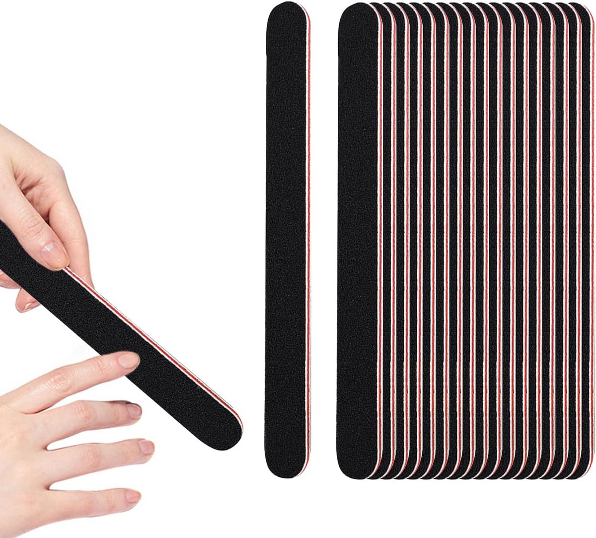 Dubbelzijdige nagelvijlen 100/180 - 20 stuks, Professionele wasbare en herbruikbare nagelvijlen voor manicures