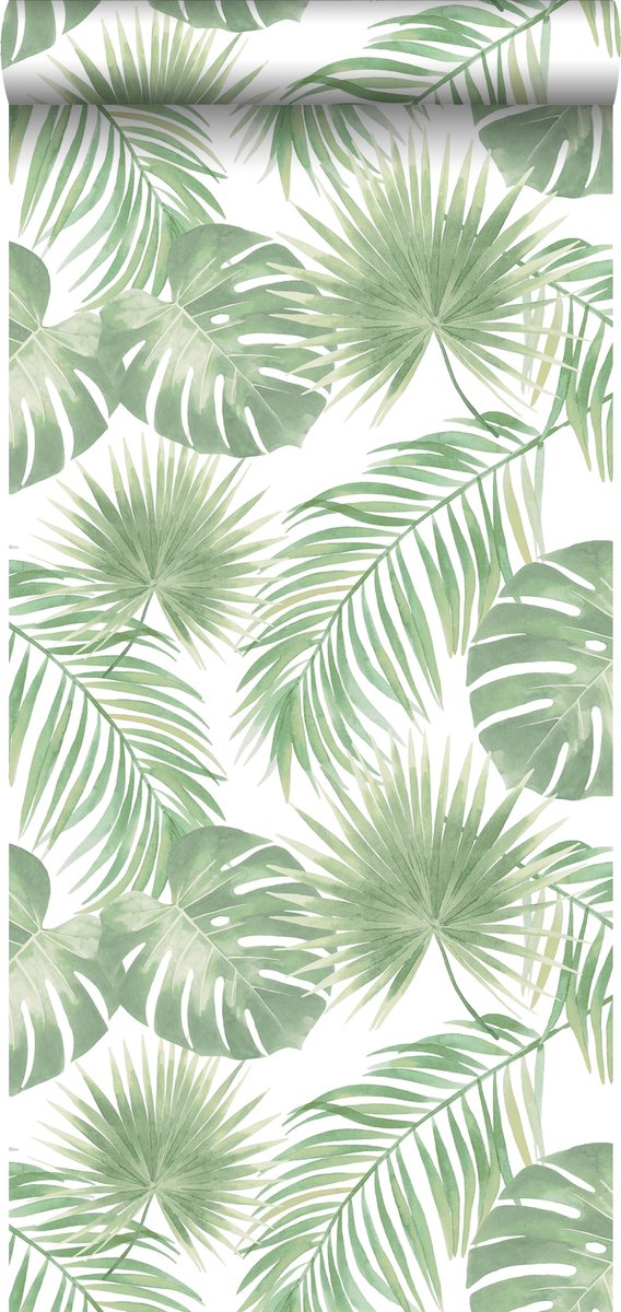 Proefstaal Walls4You behang tropische bladeren lichtgroen - 26,5 x 21 cm - 935310-S