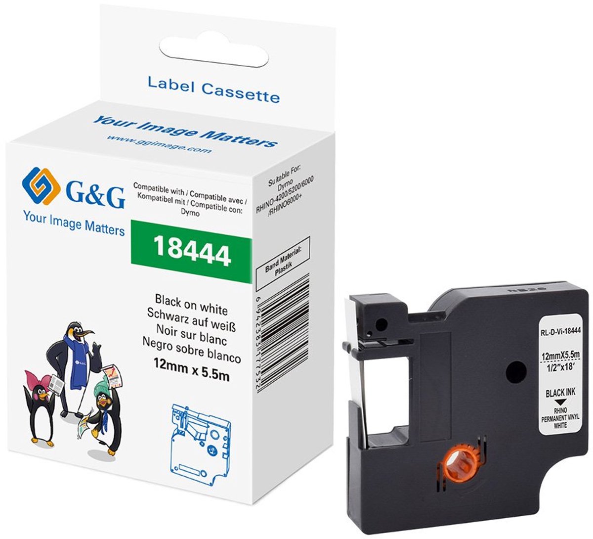G&G Labeltape Vinyl Tapekleur: Wit Tekstkleur: Zwart 12 mm 5.5 m